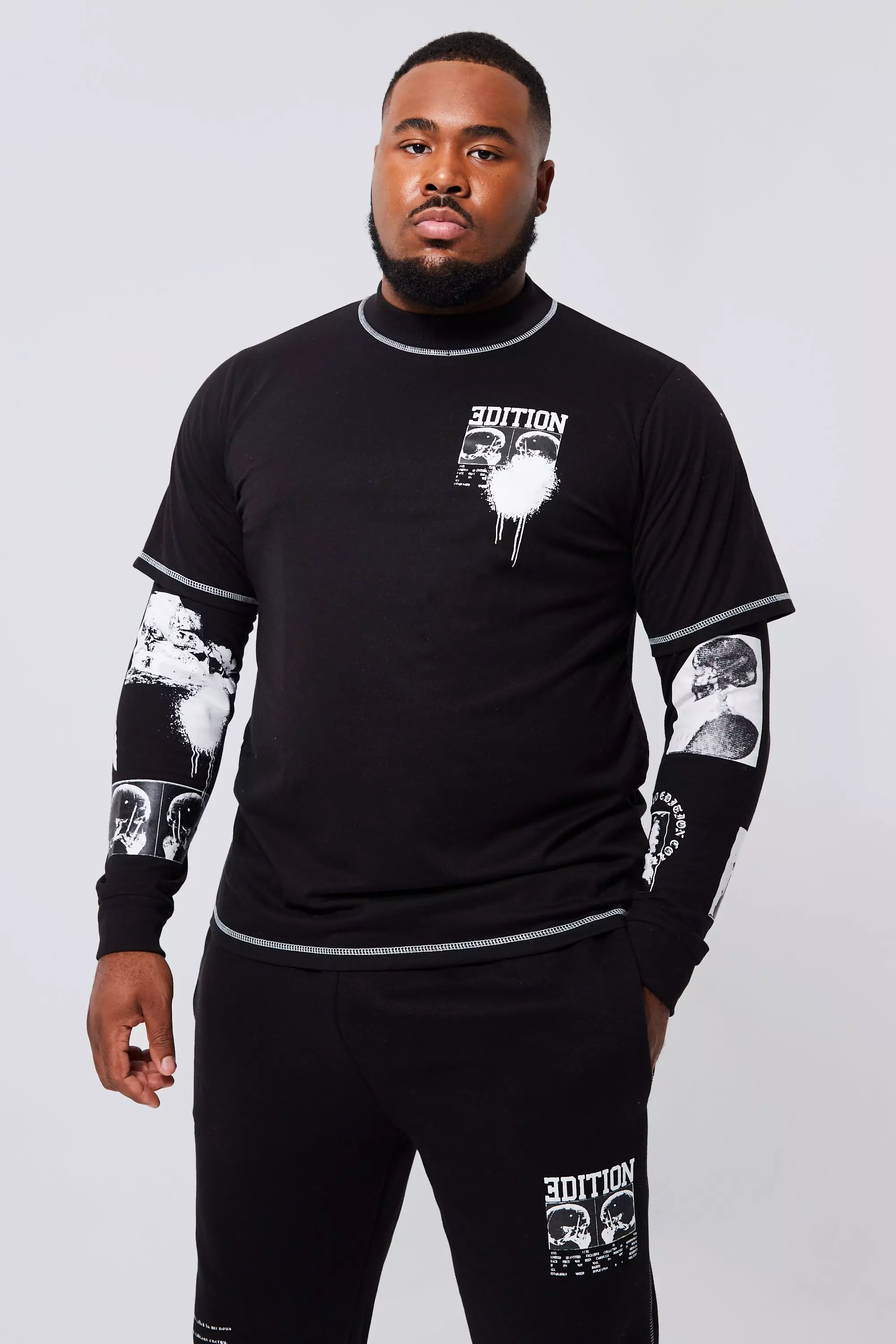 Black Plus Regular Faux Layer Photoprint Tracksuit alternative image