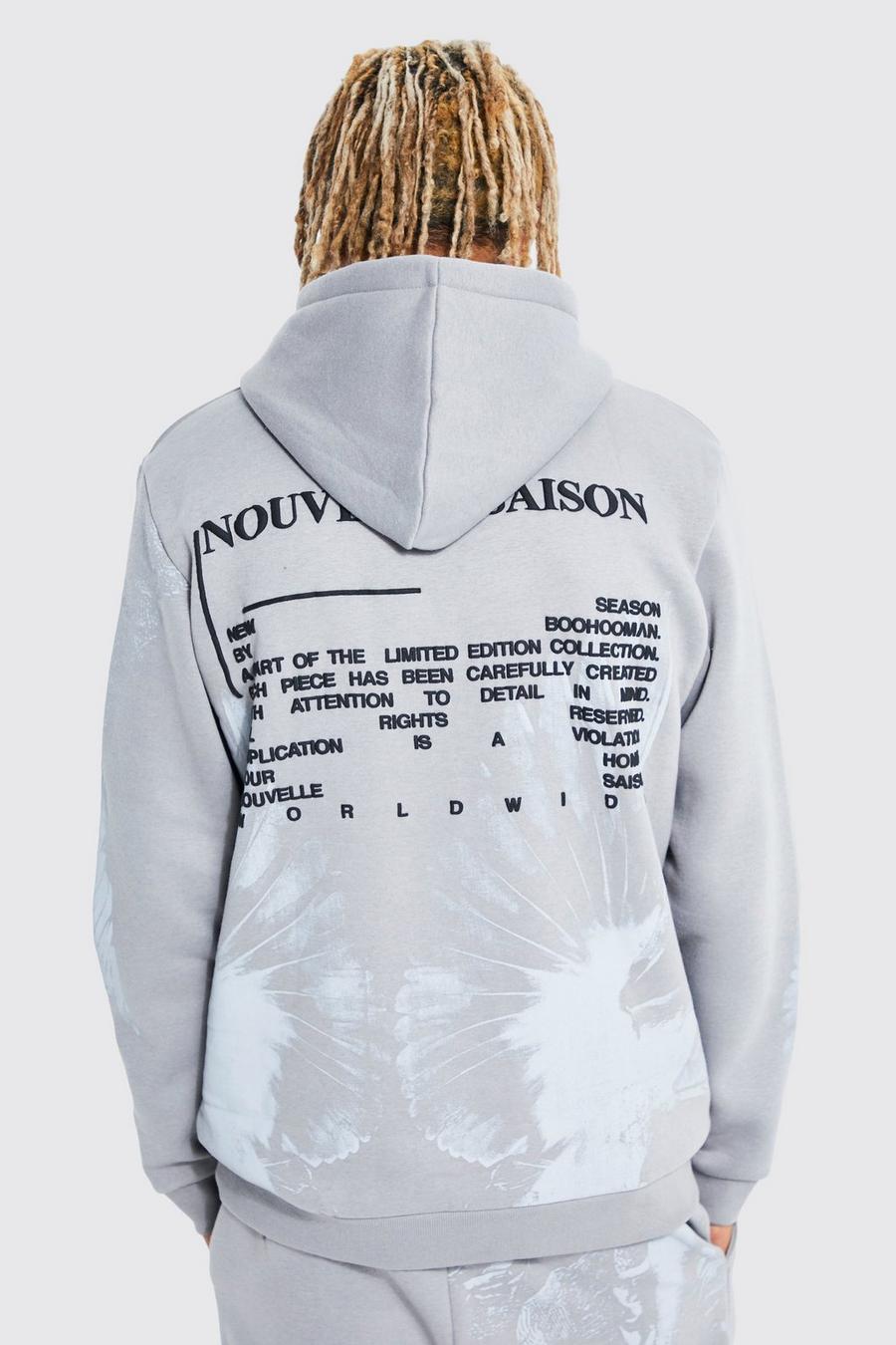 Grey grå Tall - Mönstrad hoodie med tryck image number 1