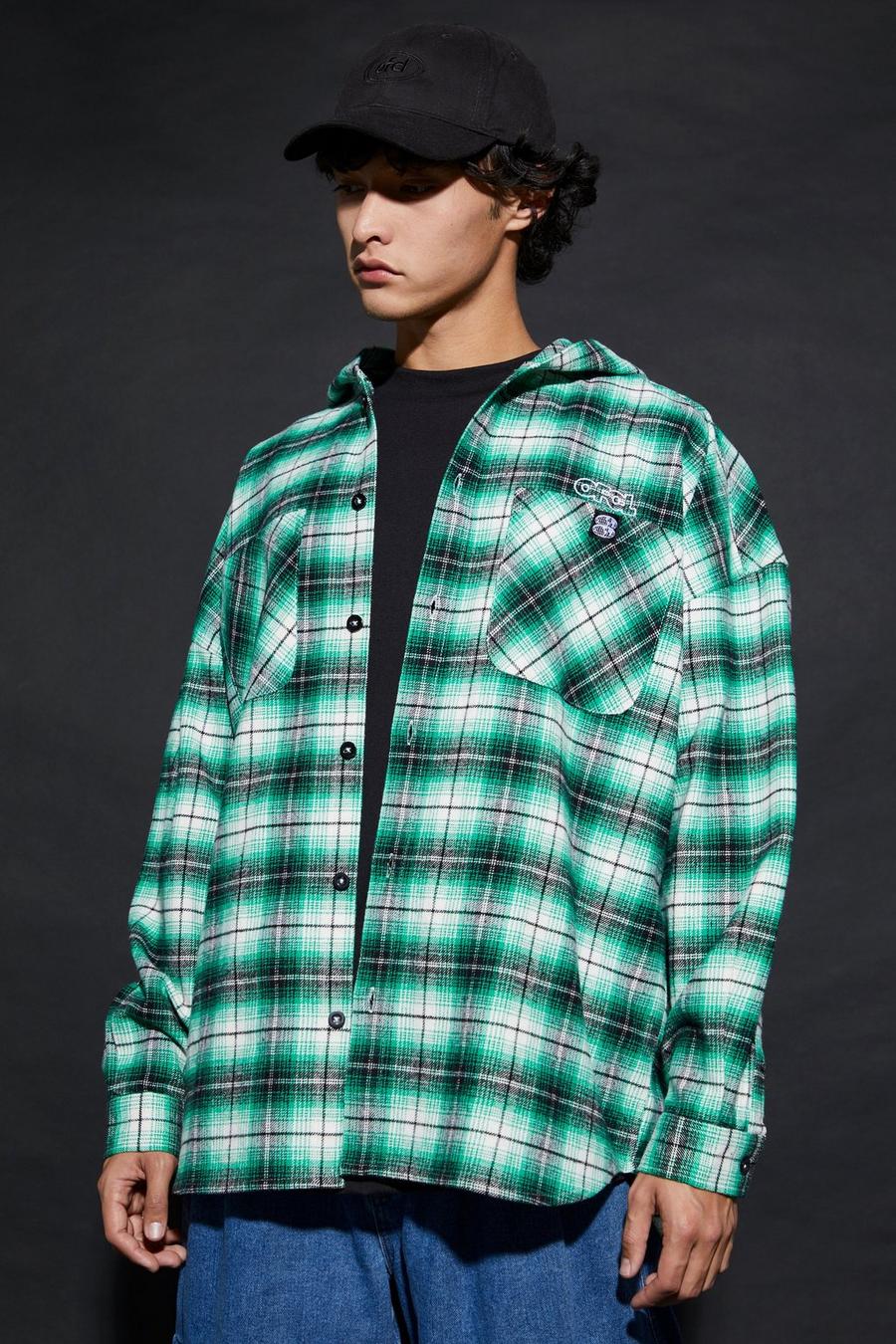 Lime Skate Ofcl Oversized Hooded Check Overshirt image number 1