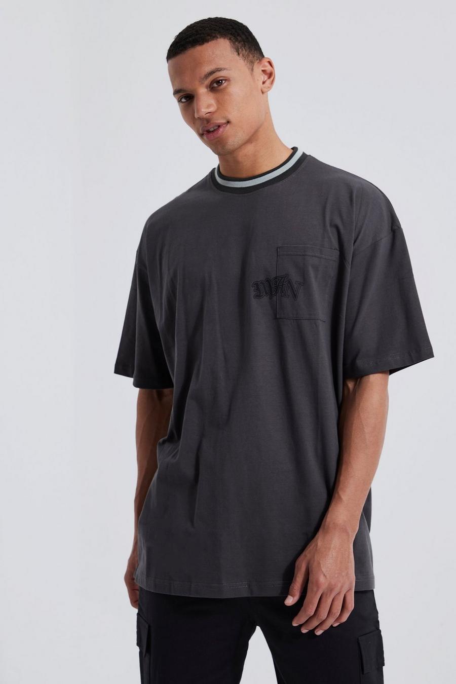 Dark grey gris Tall Gestreept T-Shirt Met Grote Zakken image number 1