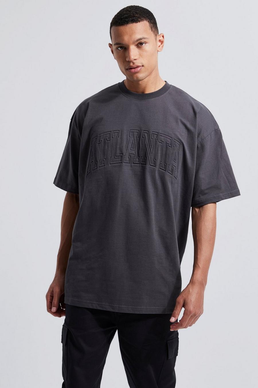 Camiseta Tall oversize con repujado y estampado universitario de ciudad, Dark grey grigio