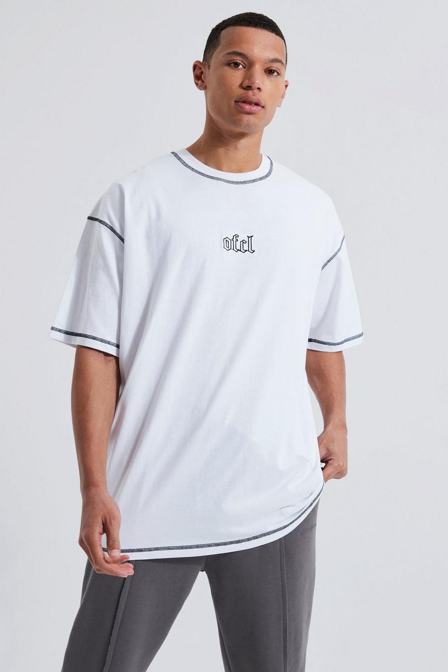 White Tall Oversized Ofcl Contrast Stitch T-shirt image number 1