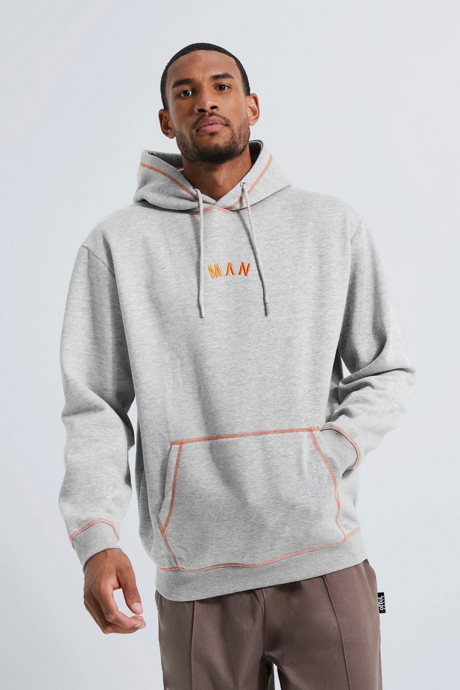 Grey marl Tall Loose Fit Man Contrast Stitch Hoodie image number 1