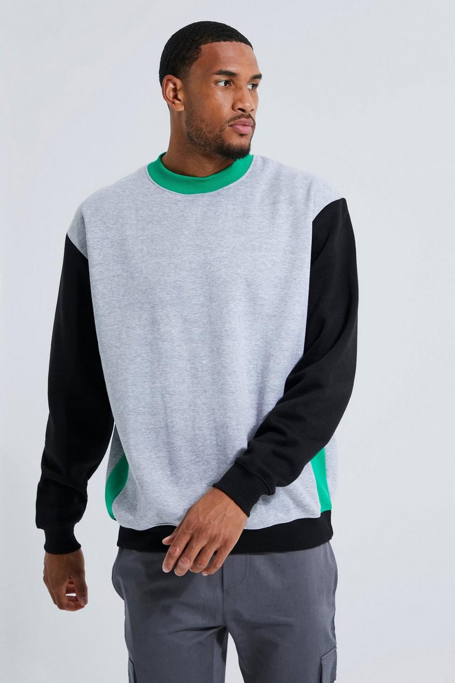 Grey marl Tall Loose Extended Neck Colour Block Sweat image number 1