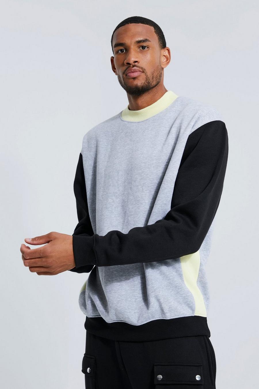 Grey marl Tall Loose Extended Neck Colour Block Sweat image number 1