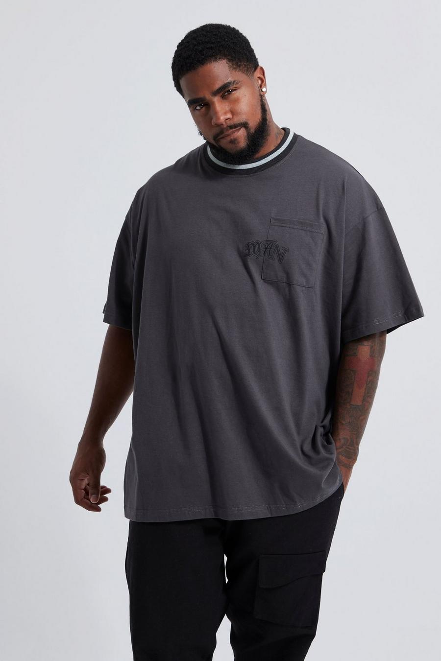 Dark grey Plus Oversized Pocket T-shirt With Sports Rib image number 1