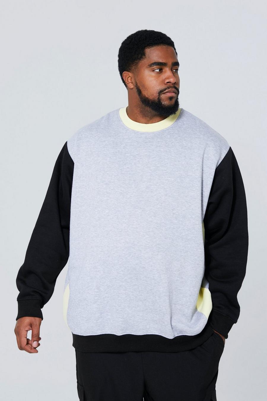 Grey marl Plus Loose Extended Neck Colour Block Sweat image number 1