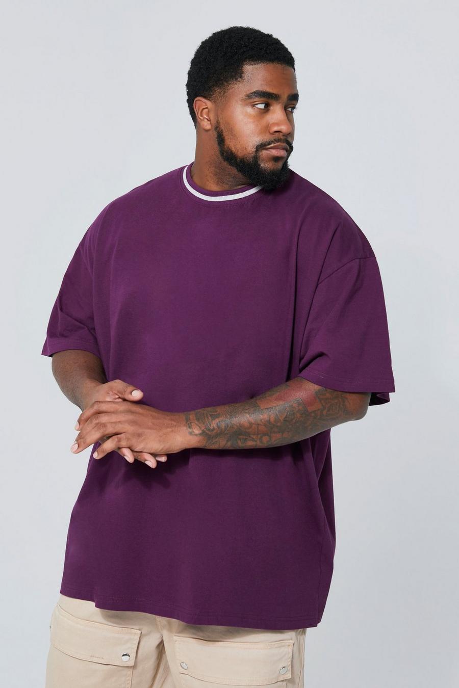 Purple Plus Oversized Gestreept Geribbeld T-Shirt image number 1