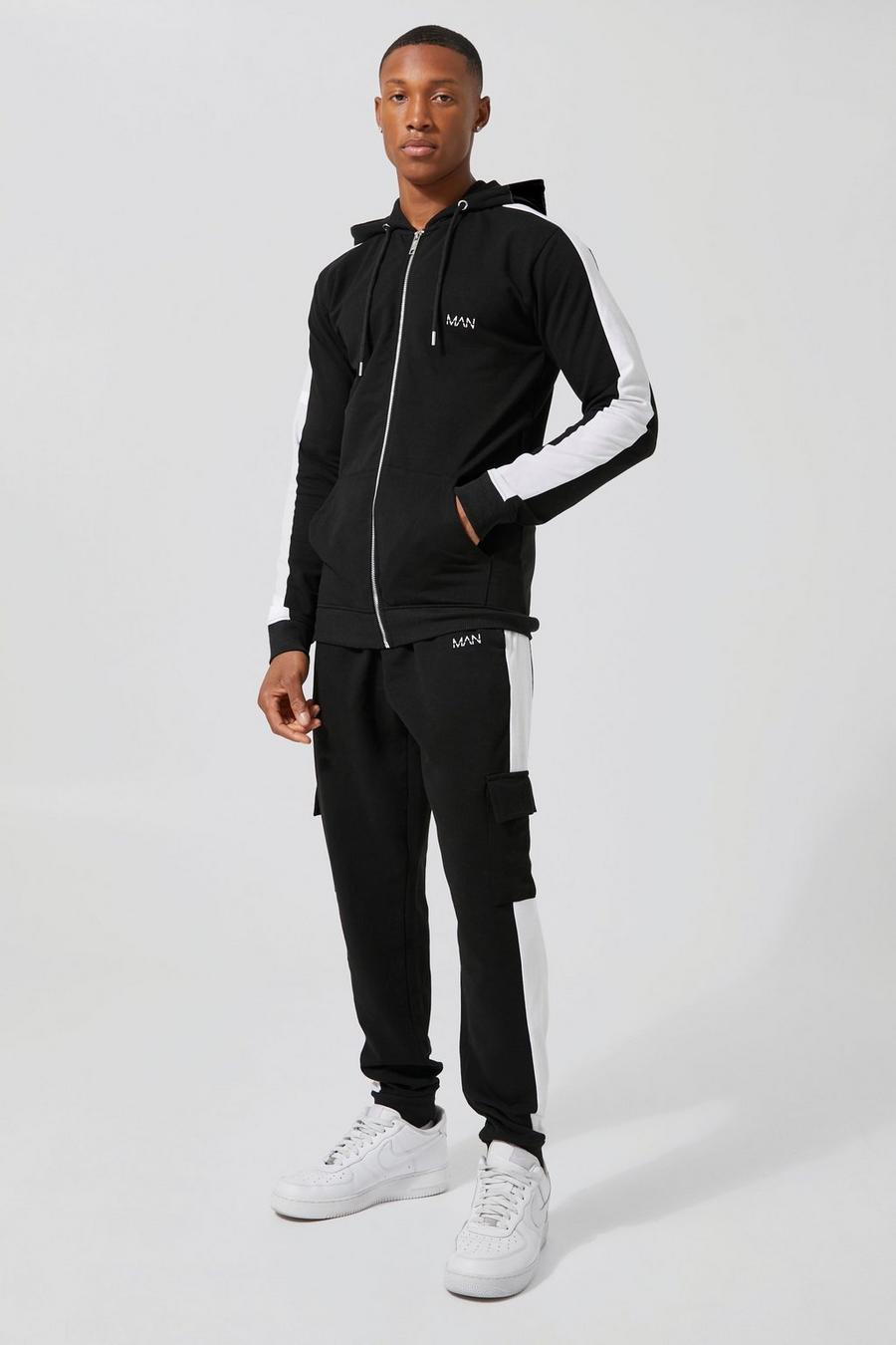 Black Man Muscle Fit Tracksuit With Cargo Pocket