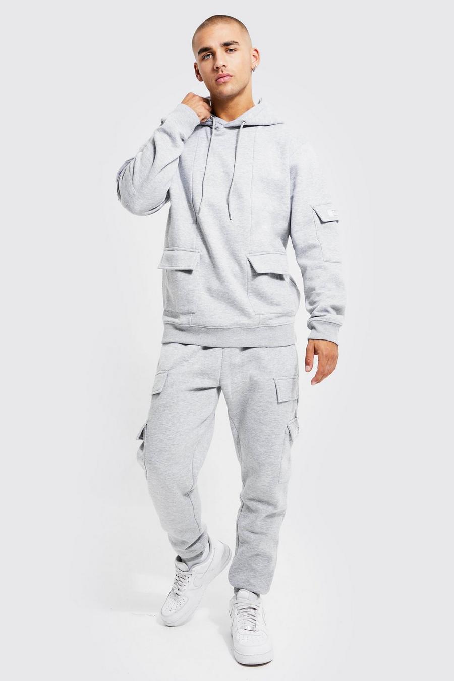 Official Man Cargo Hooded Panelled Tracksuit | boohoo