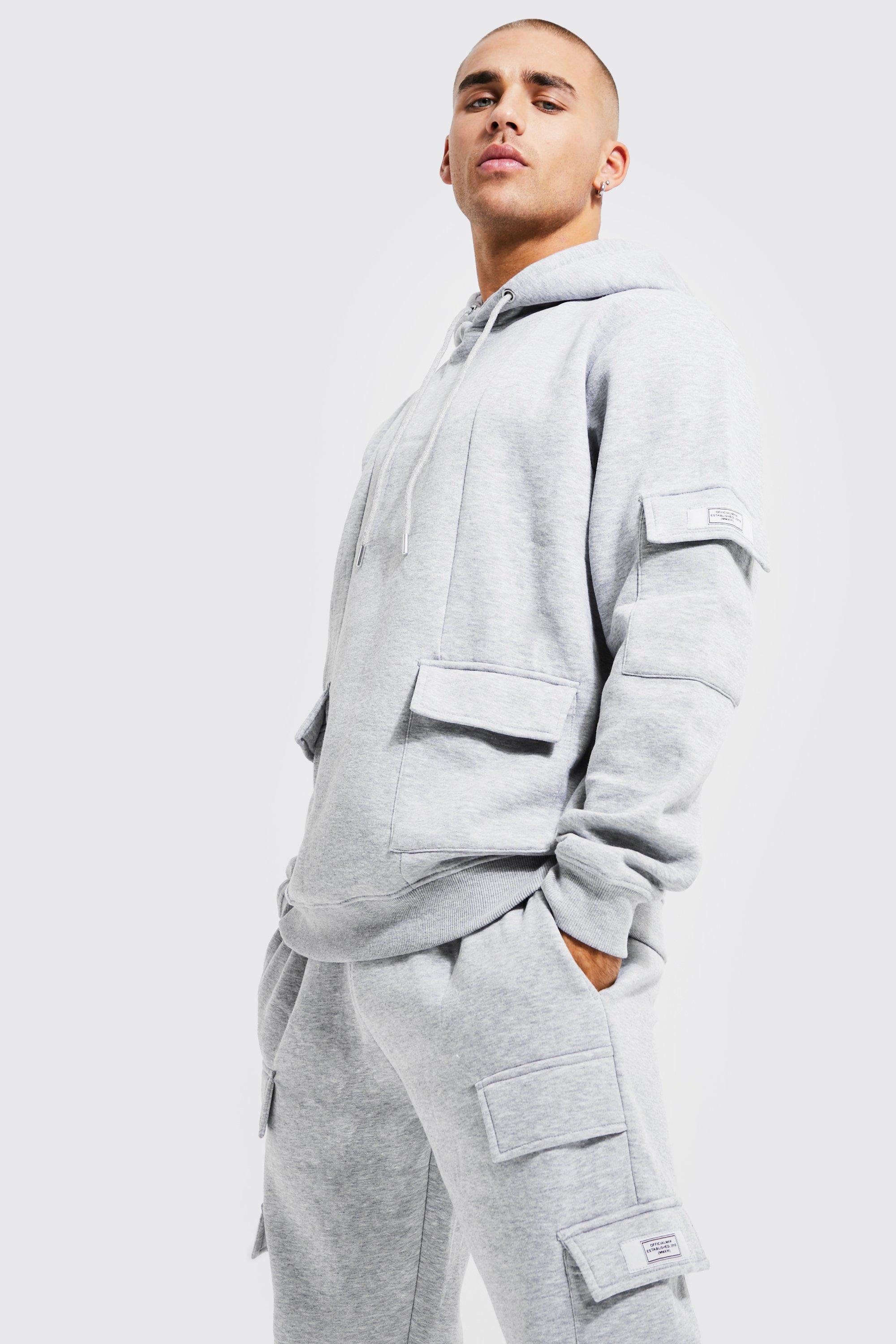 Official Man Cargo Hooded Panelled Tracksuit boohoo