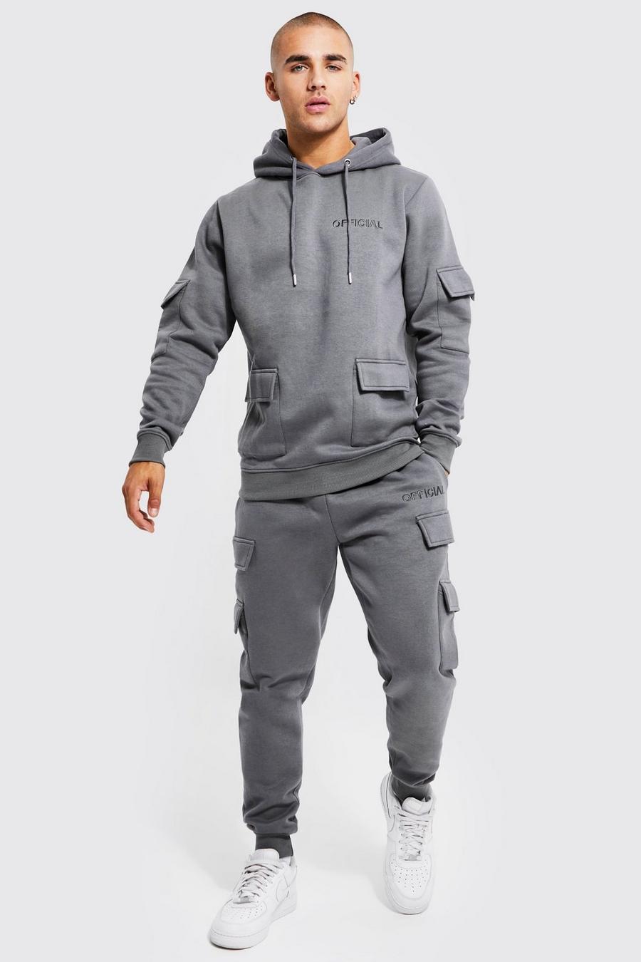 Official Man Cargo Hooded Panelled Tracksuit | Boohoo UK