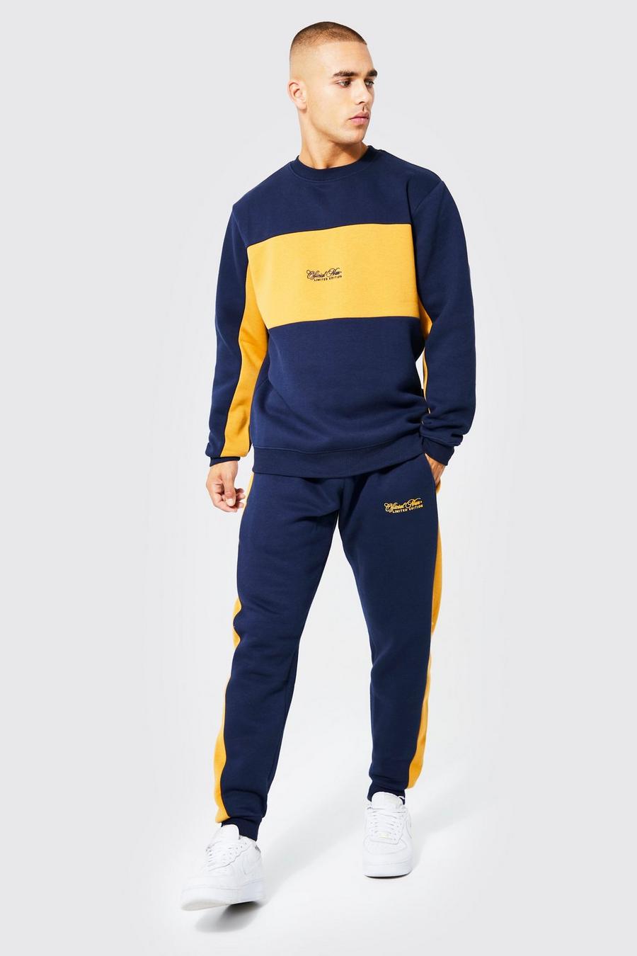 Navy Official Man Colour Block Sweater Tracksuit image number 1
