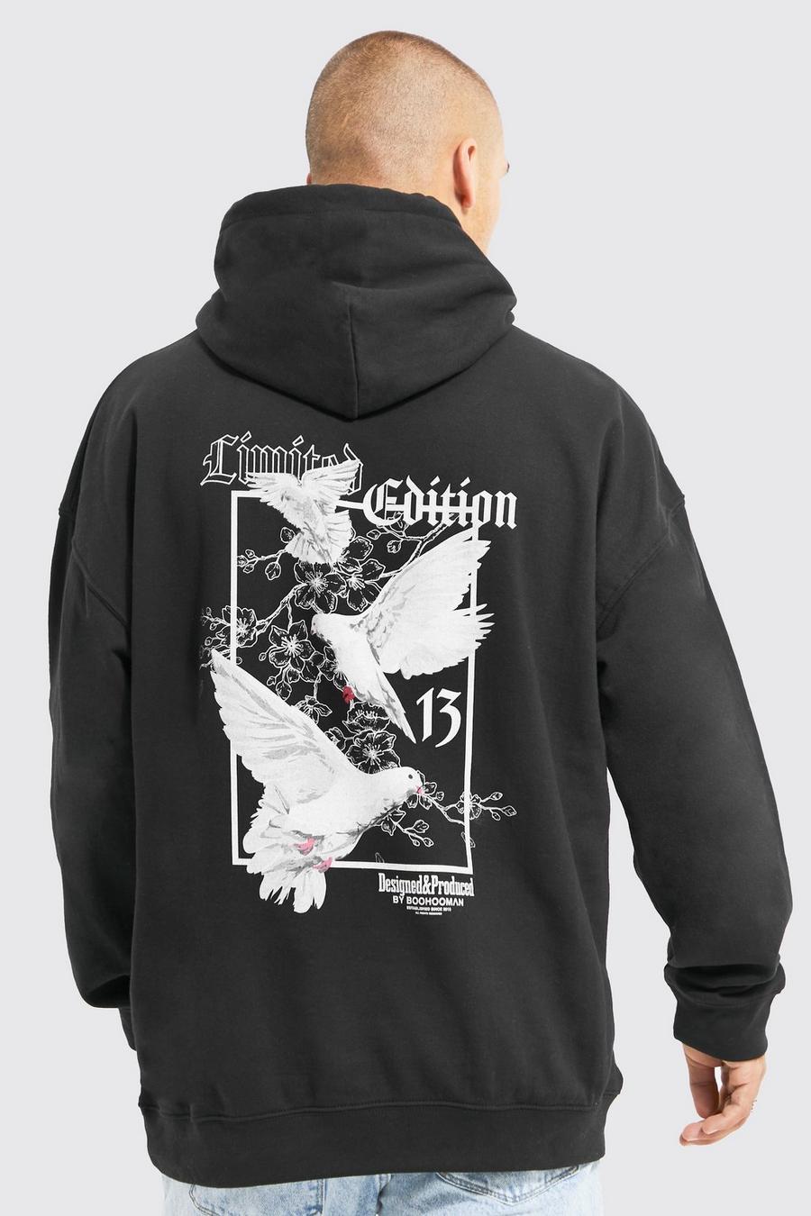 Black Oversized Dove Graphic Hoodie image number 1