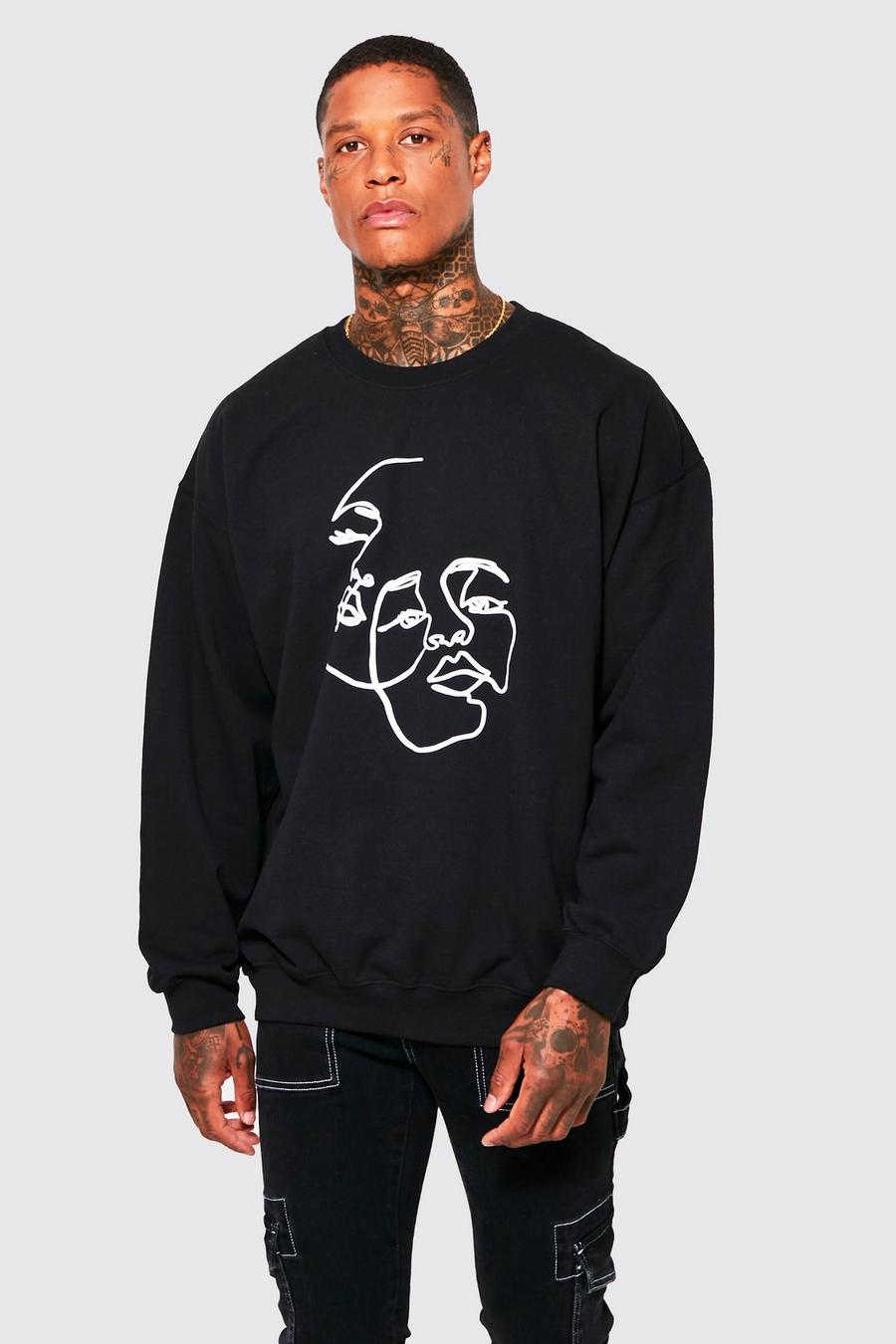 Black Oversized Line Graphic Sweatshirt image number 1