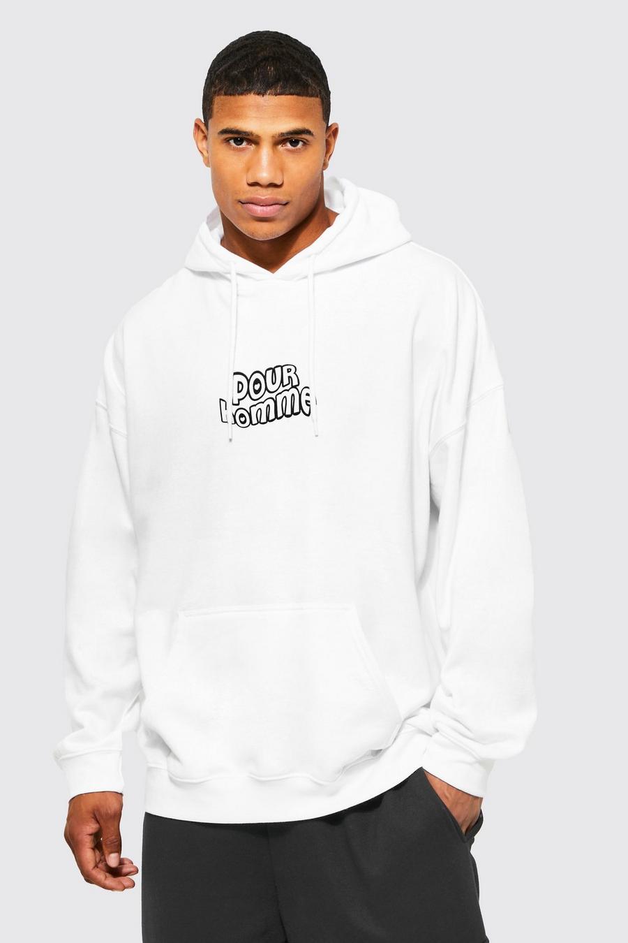 White Oversized Pour Homme Graphic Hoodie image number 1