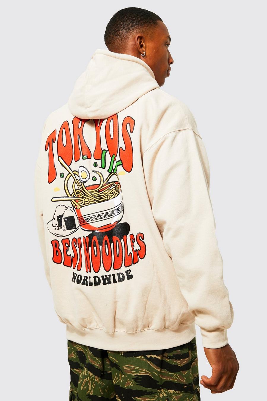 Sand Oversized Tokyo Noodles Graphic Hoodie image number 1