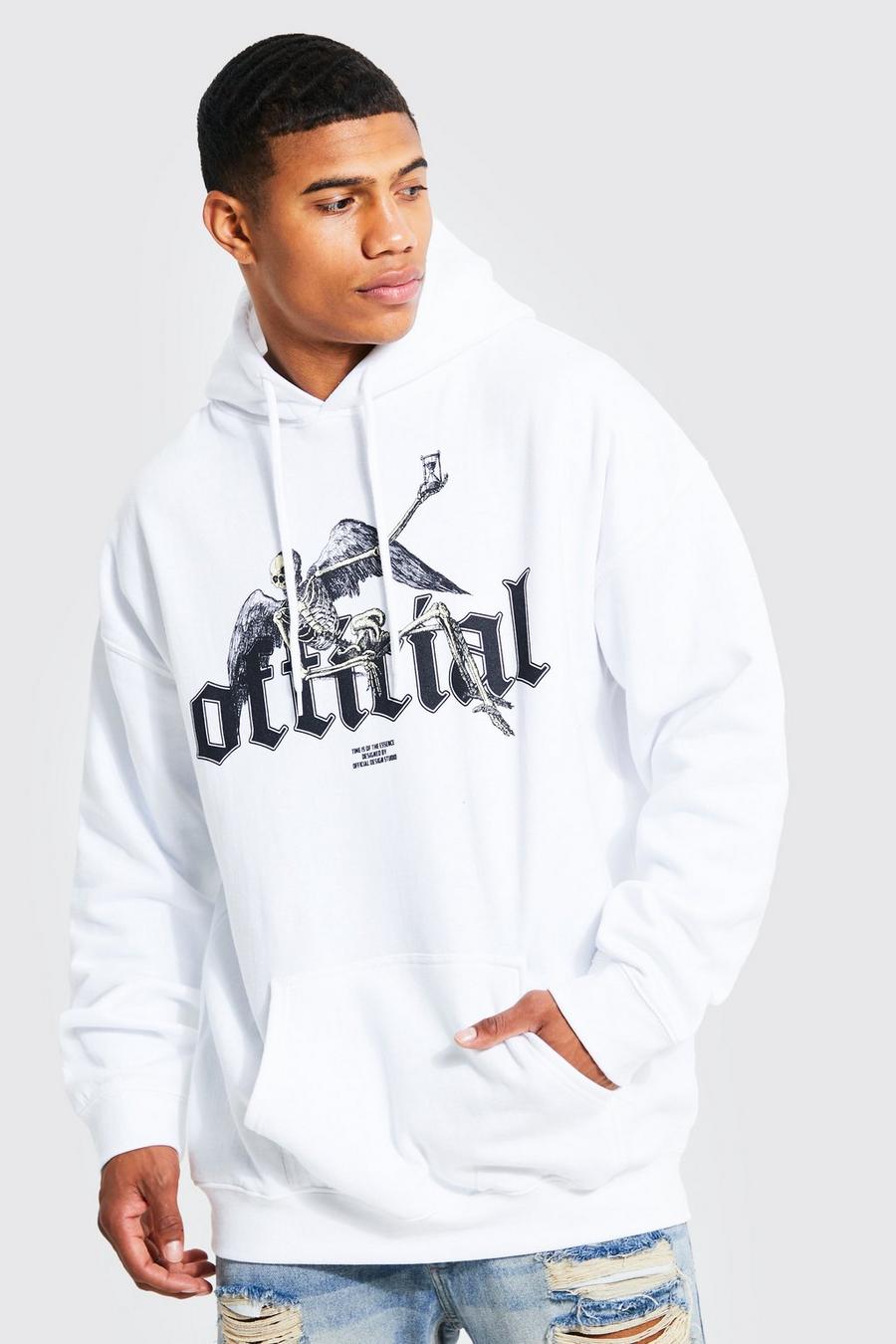 White Oversized Official Skeleton Graphic Hoodie image number 1