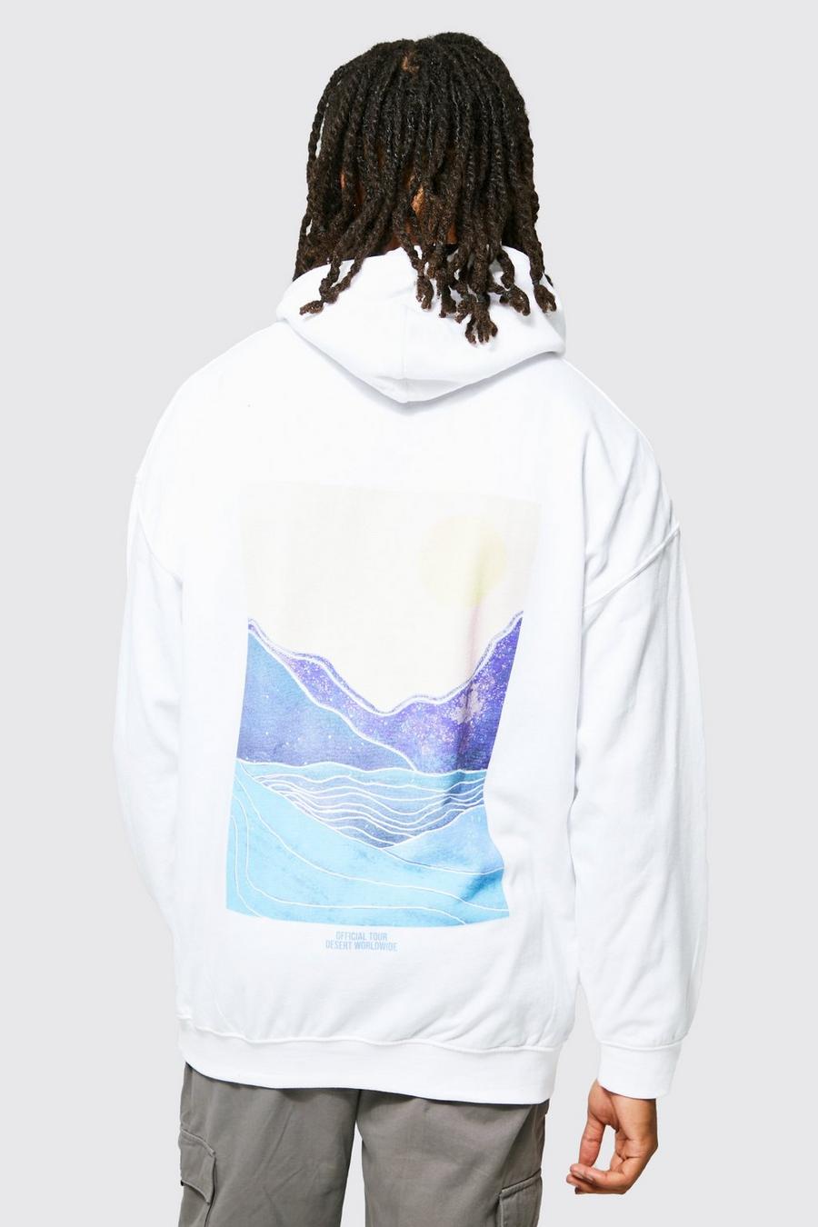 White Oversized Scenic Graphic Hoodie image number 1