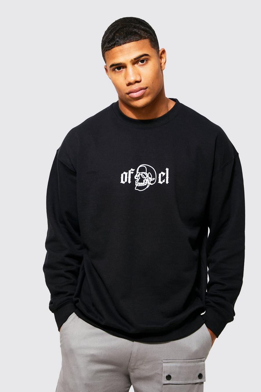 Black Oversized Ofcl Skull Graphic Sweatshirt