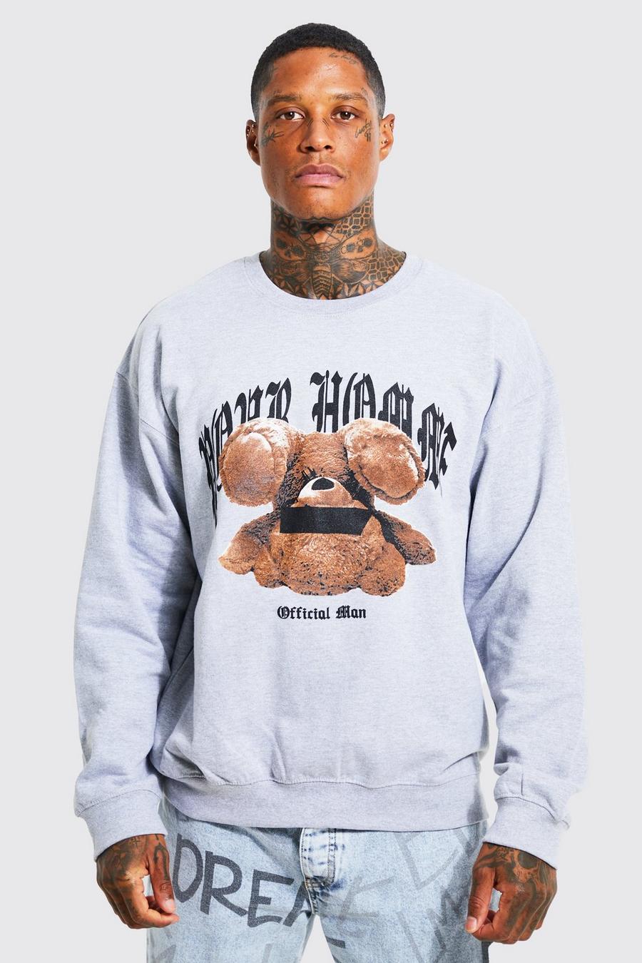 Grey marl Oversized Homme Teddy Graphic Sweatshirt image number 1