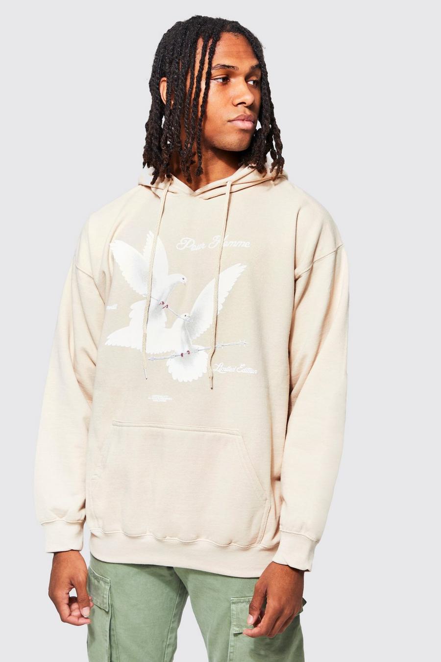 Sand Oversized Dove Graphic Hoodie image number 1