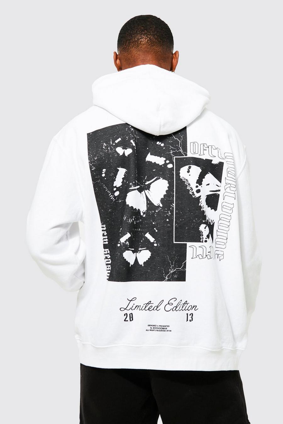 White Oversized Butterfly Graphic Hoodie image number 1