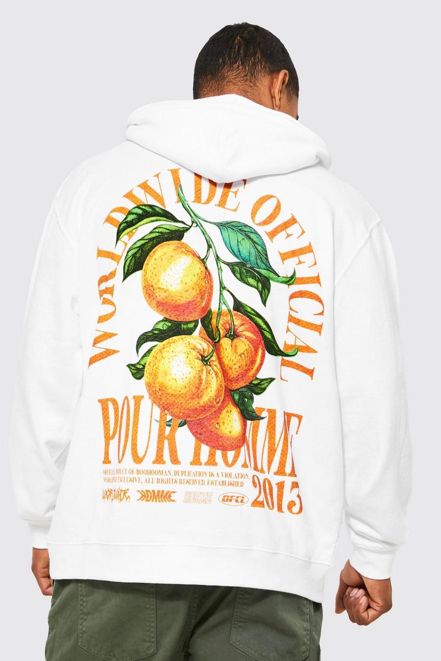 White Oversized Homme Fruit Graphic Hoodie image number 1