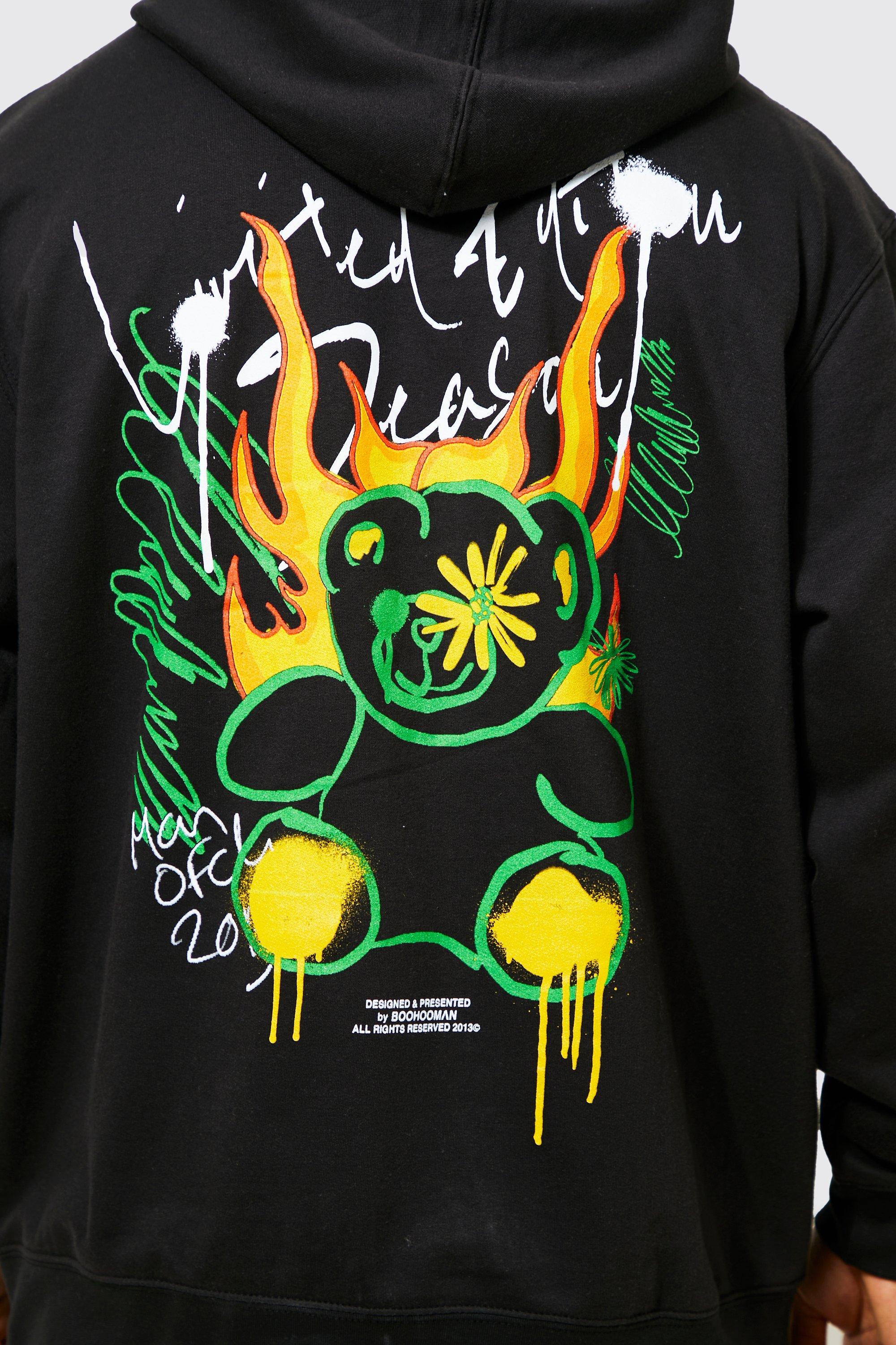 Men's Oversized Graffiti Teddy Hoodie