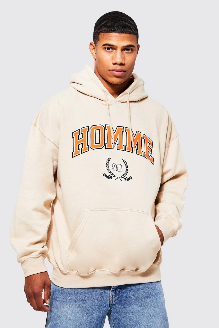 Sand Oversized Homme Varsity Graphic  Hoodie image number 1