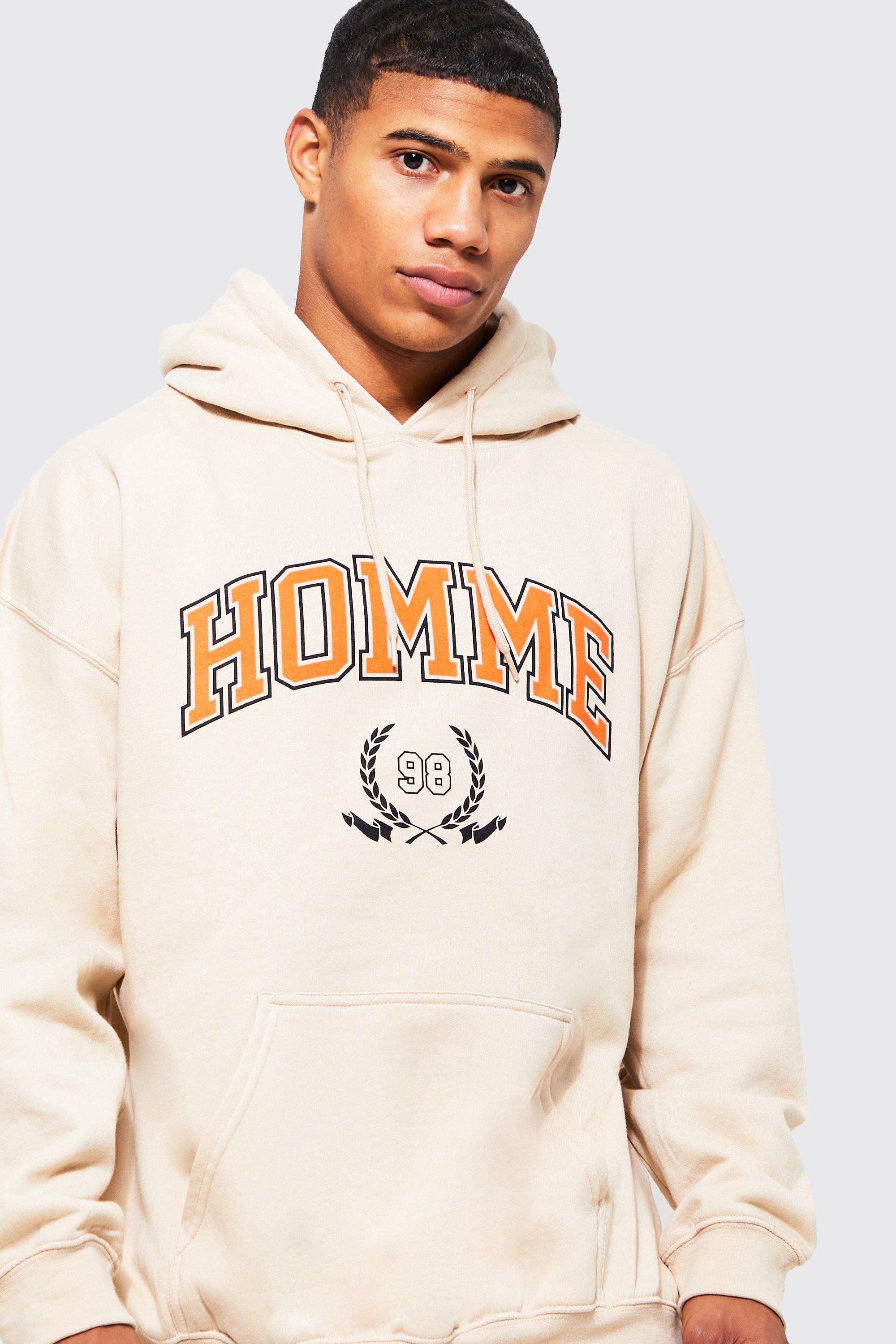 Men's Oversized Homme Varsity Graphic Hoodie