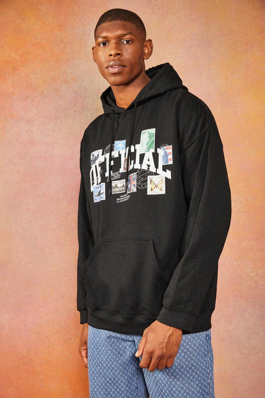 Black Oversized Official Varsity Graphic Hoodie image number 1