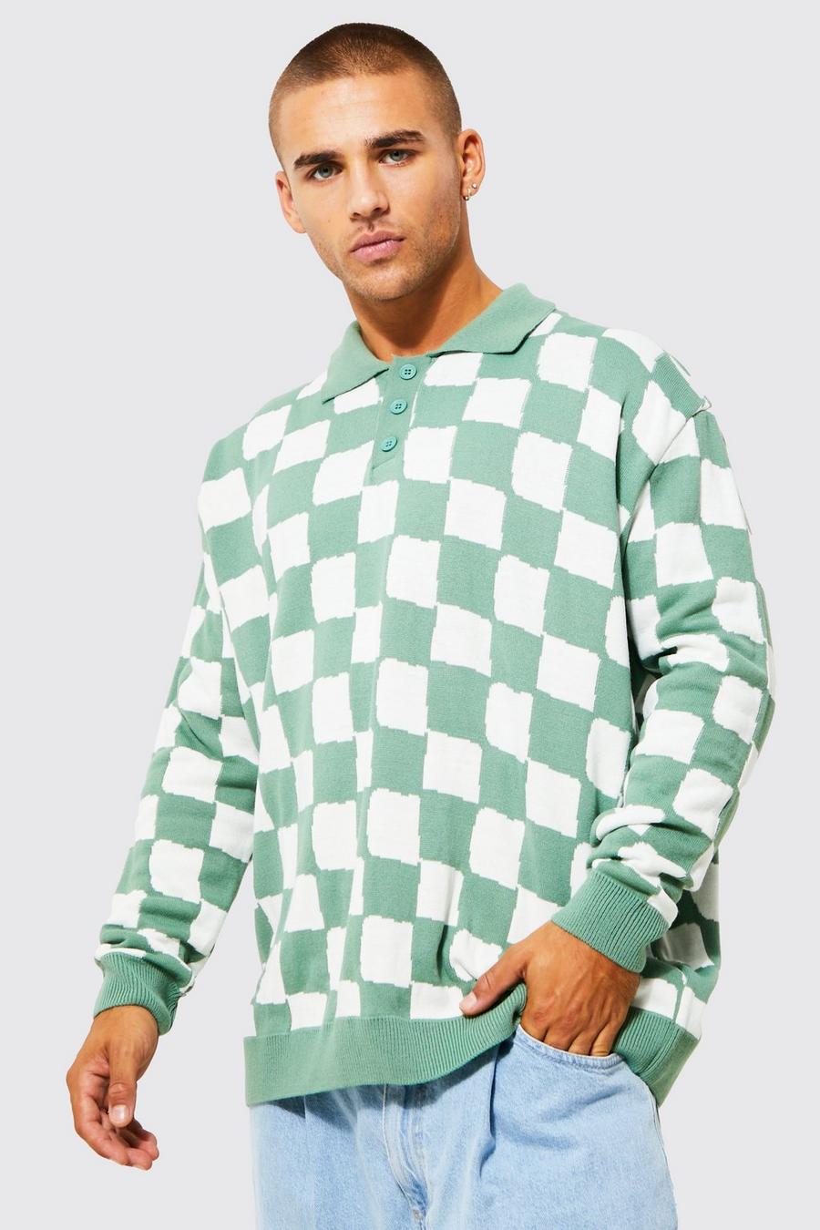 Sage Skate Checkerboard Oversized Polo  image number 1