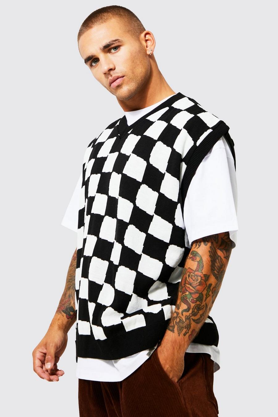 Black Skate Checkerboard Knitted Vest image number 1