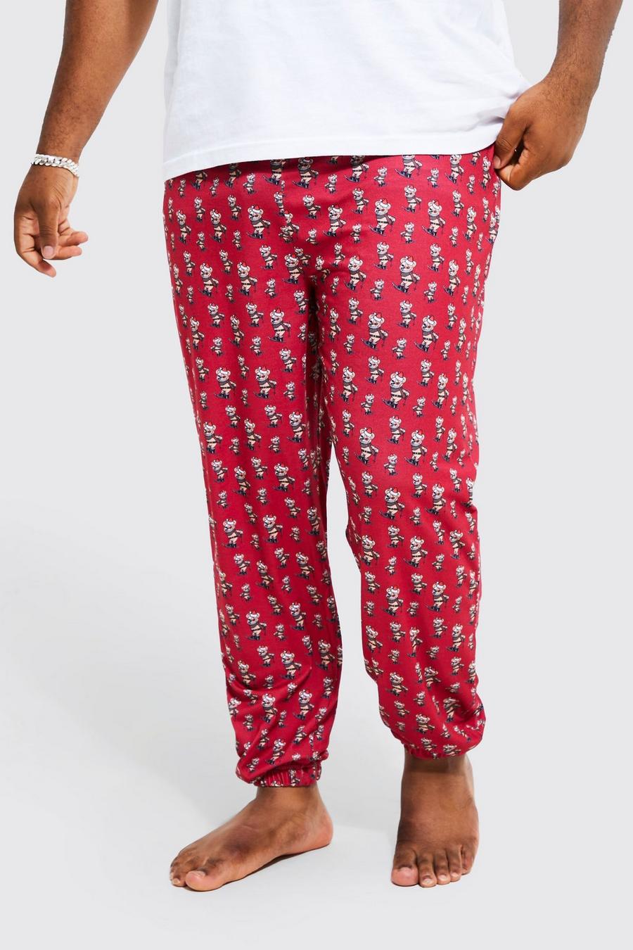 Pantaloni tuta natalizi Loungewear da casa con grafica di Evil Teddy che scia, Red image number 1