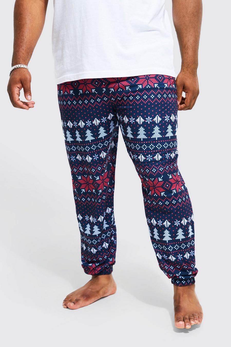נייבי azul marino מכנסי טרנינג נינוחים לחג המולד עם הדפס בסגנון פייר אייל, מידות גדולות image number 1