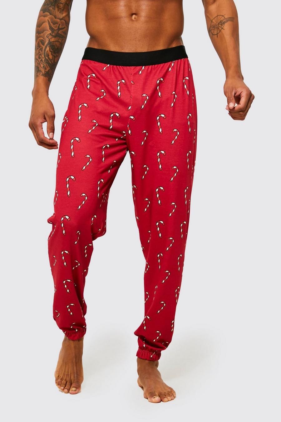 Red Christmas Candy Cane Print Lounge Jogger image number 1