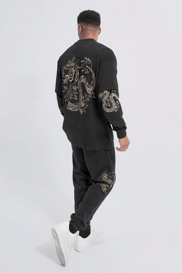 Oversized Dragon Faux Layer T-shirt Tracksuit black