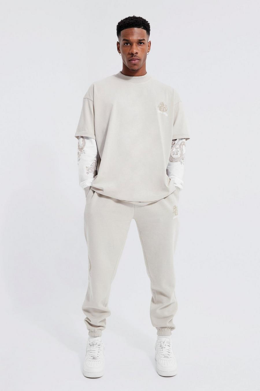 Stone Oversized Dragon Faux Layer T-shirt Tracksuit image number 1