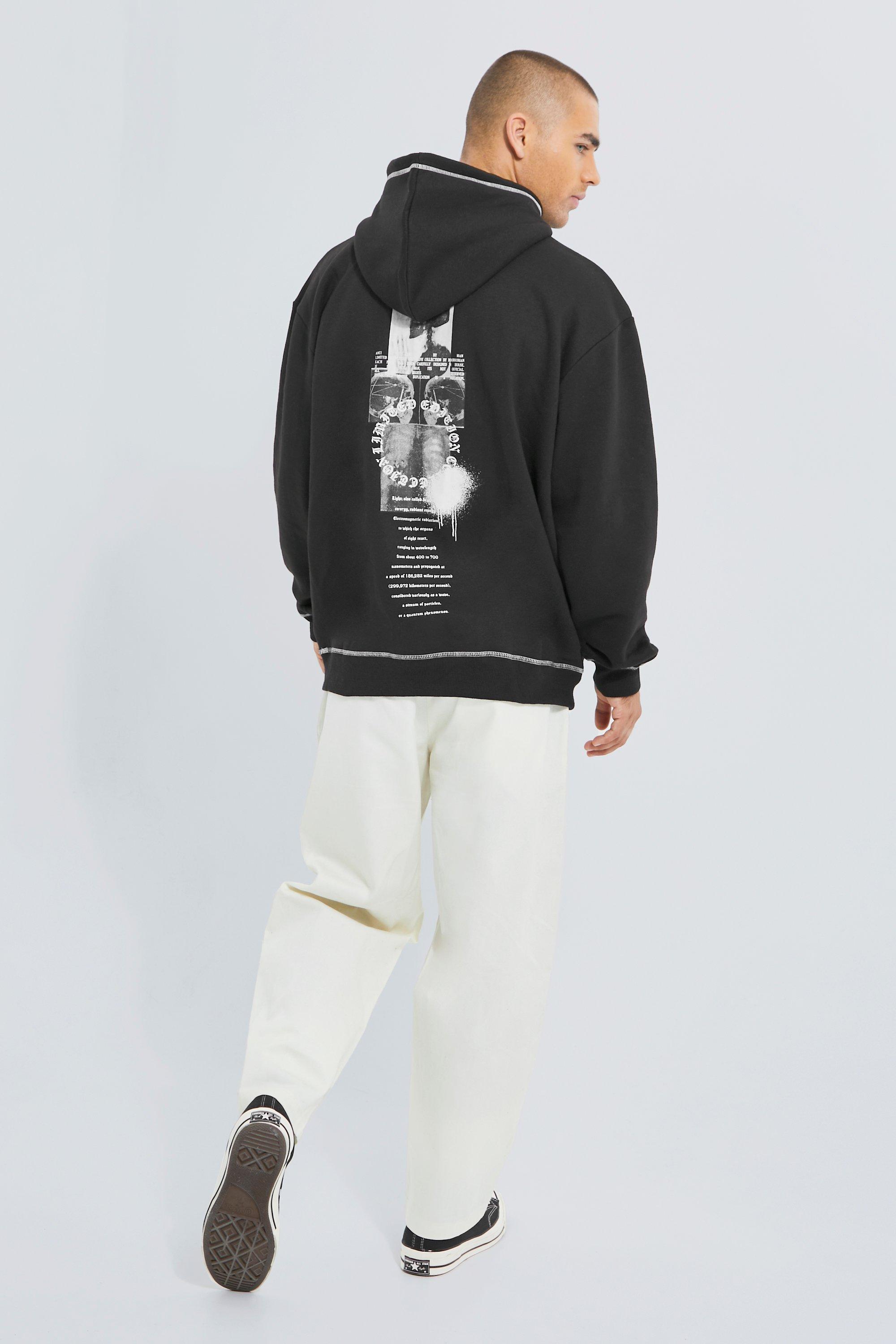 Oversized Contrast Stitch Graphic Hoodie