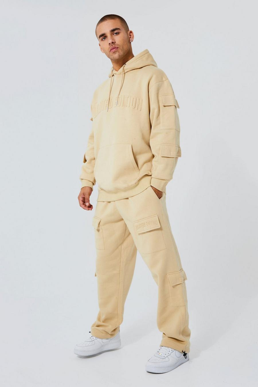 Sand Oversized Limited Embossed Hooded Tracksuit image number 1