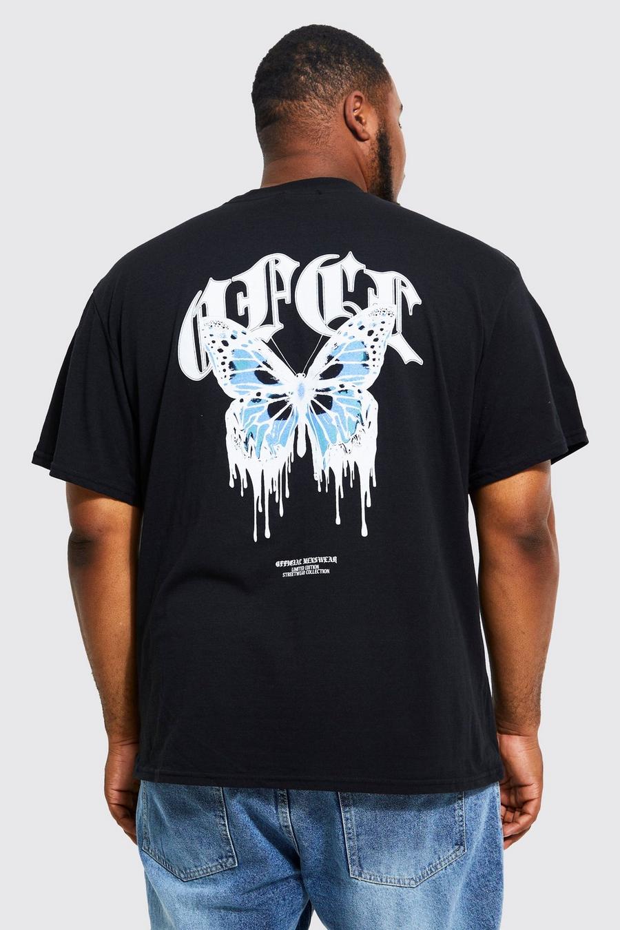 Black Plus Oversized Drip Butterfly Back T-shirt image number 1