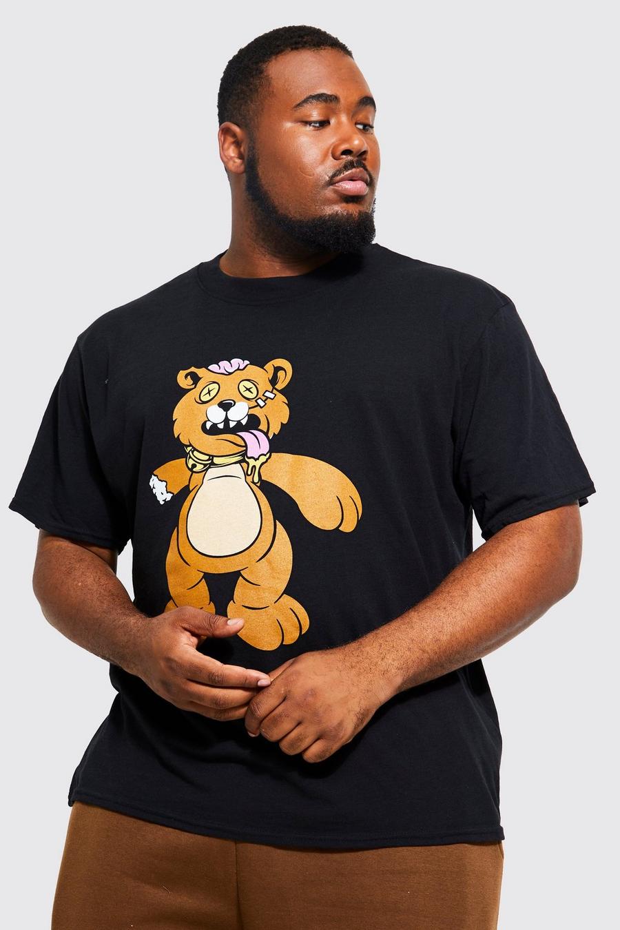 Black negro Plus Oversized Teddy Print T-shirt