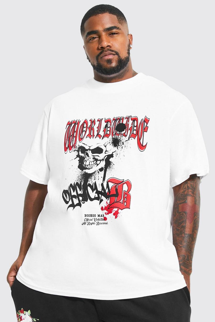 White Plus Oversized Graffiti Skull T-shirt image number 1