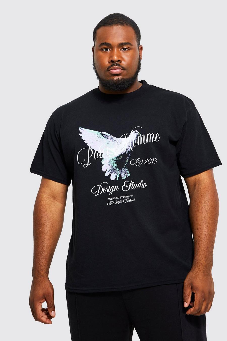 Grande taille - T-shirt oversize à imprimé colombe, Black