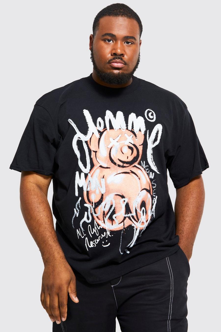 Black Plus Oversized Chrome Teddy Graphic T-shirt image number 1
