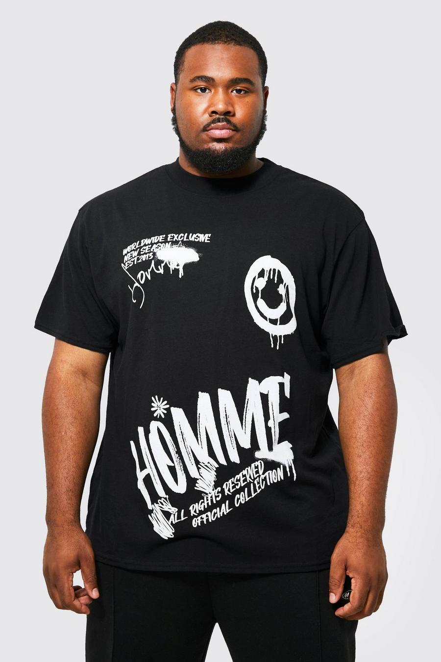Grande taille - T-shirt oversize à imprimé graffiti, Black image number 1