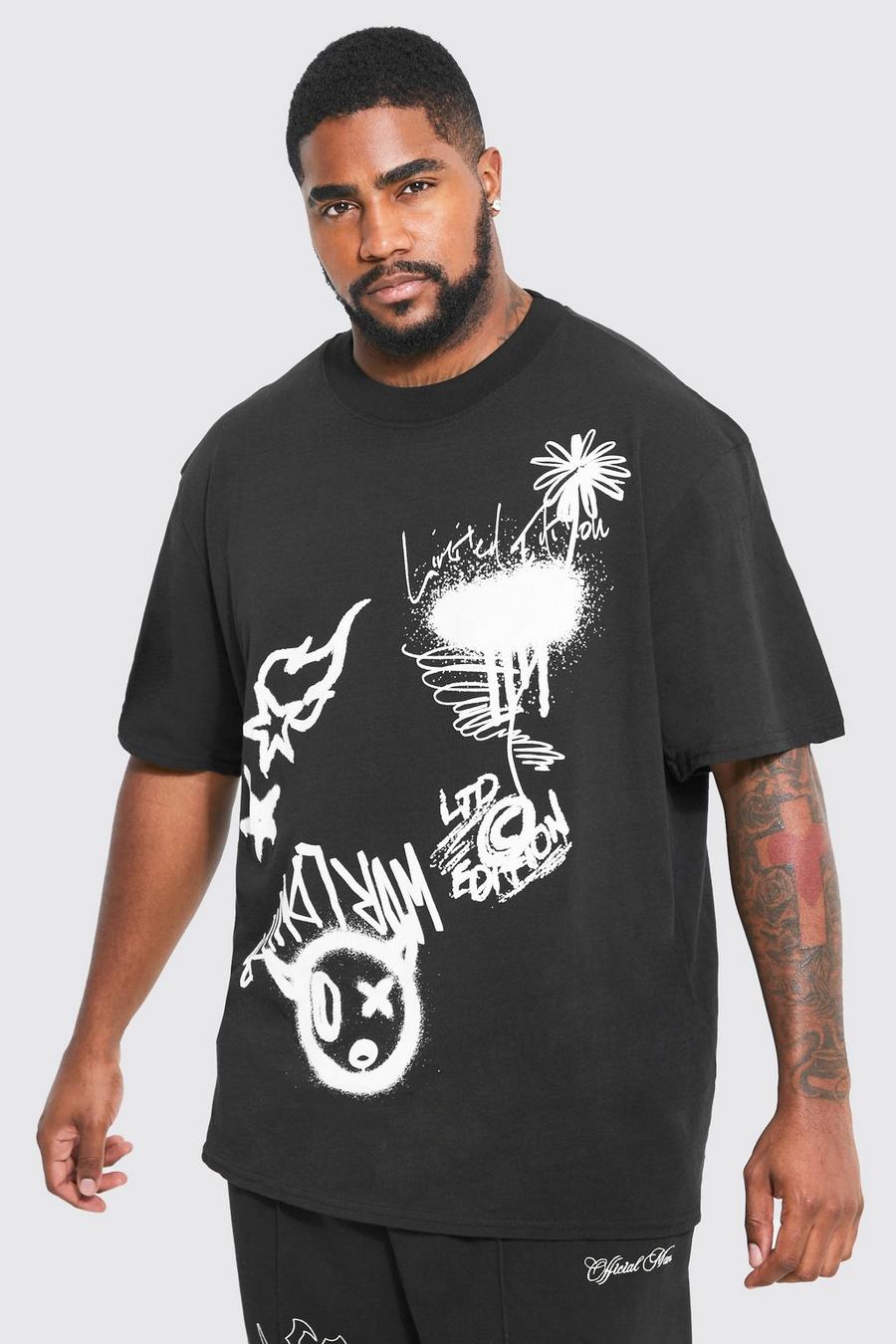 Grande taille - T-shirt oversize à imprimé graffiti, Black image number 1