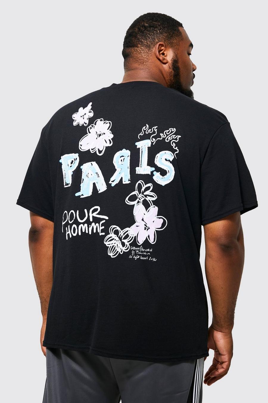 Black Plus Oversized Paris Back Print T-shirt image number 1