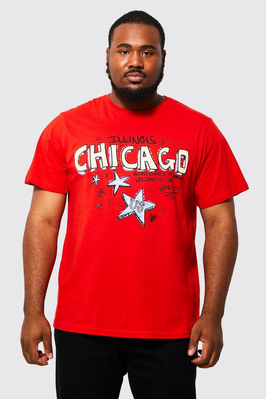 Red Plus Chicago Doodle Graffiti Print T-shirt